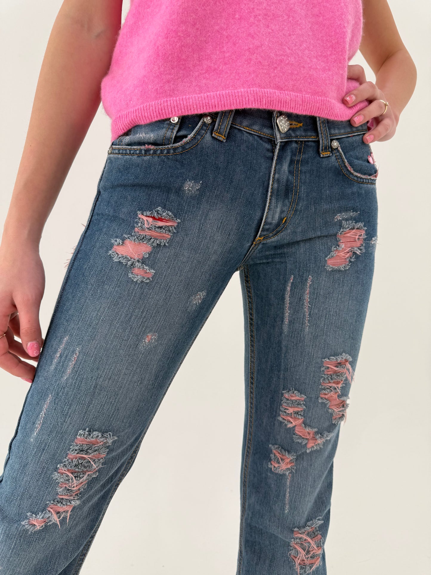 Jeans vintage Y2K luxury Roberto Cavalli evazați cu talie joasă