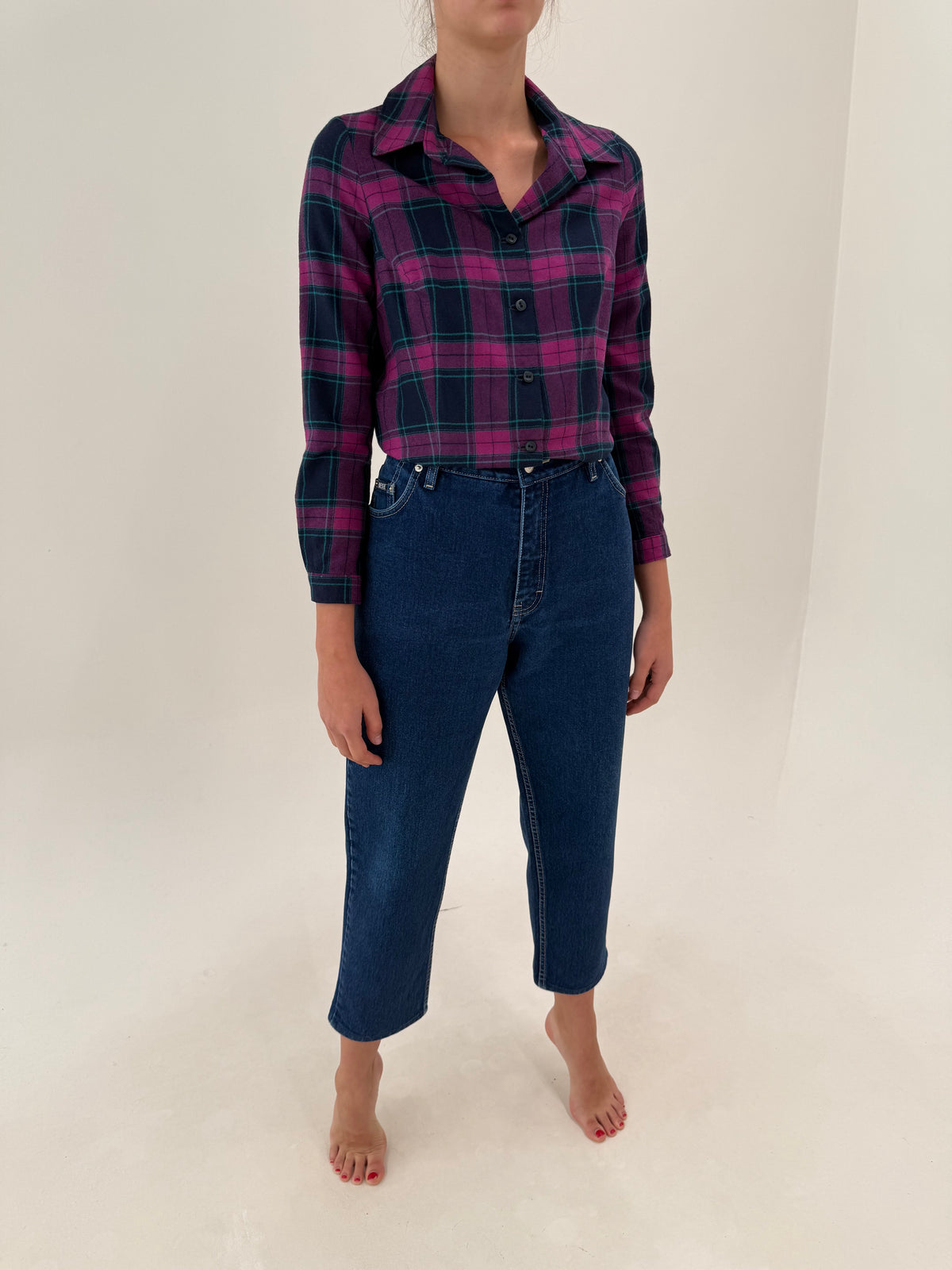 Jeans vintage indigo wash cu solduri mai generoase din bumbac gros