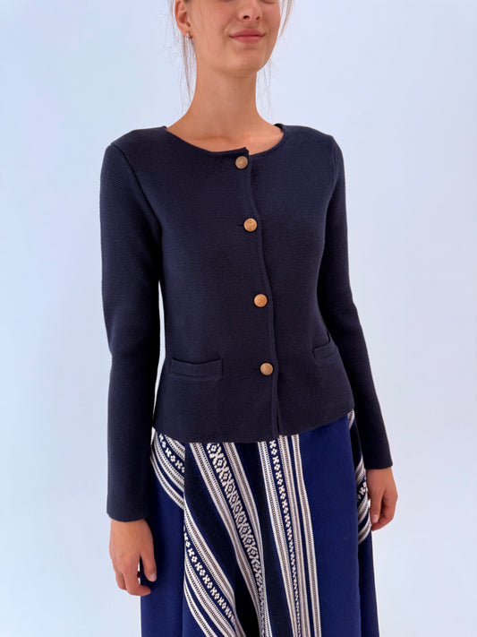 Jacheta din bumbac de gramaj mare Navy blue cu nasturi metalici aurii