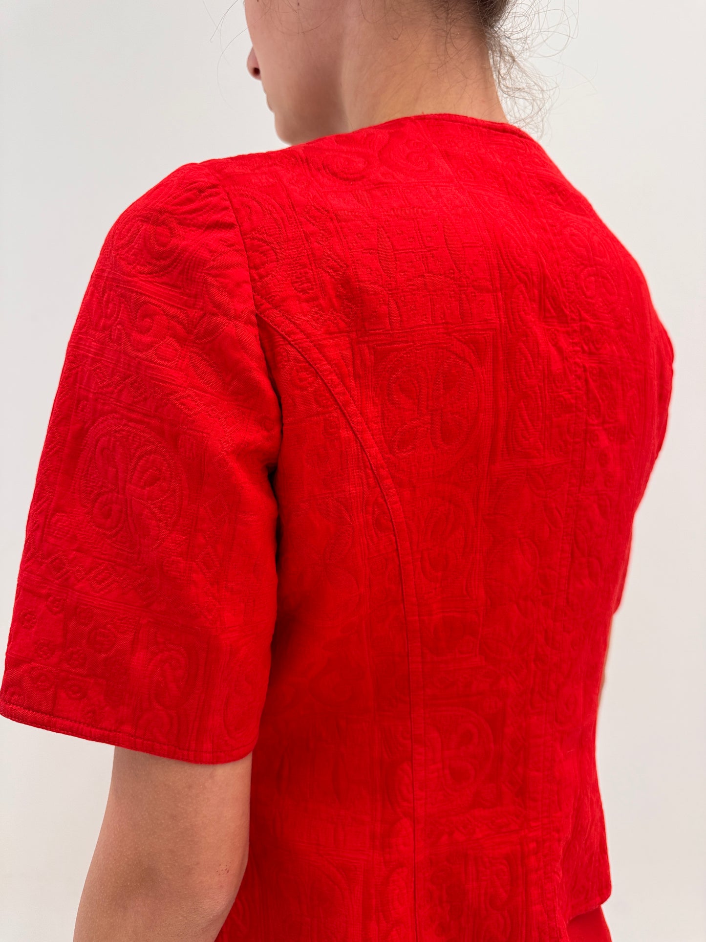 Sacou vintage luxury Ungaro cambrat tip corsaj din brocart de vară din bumbac