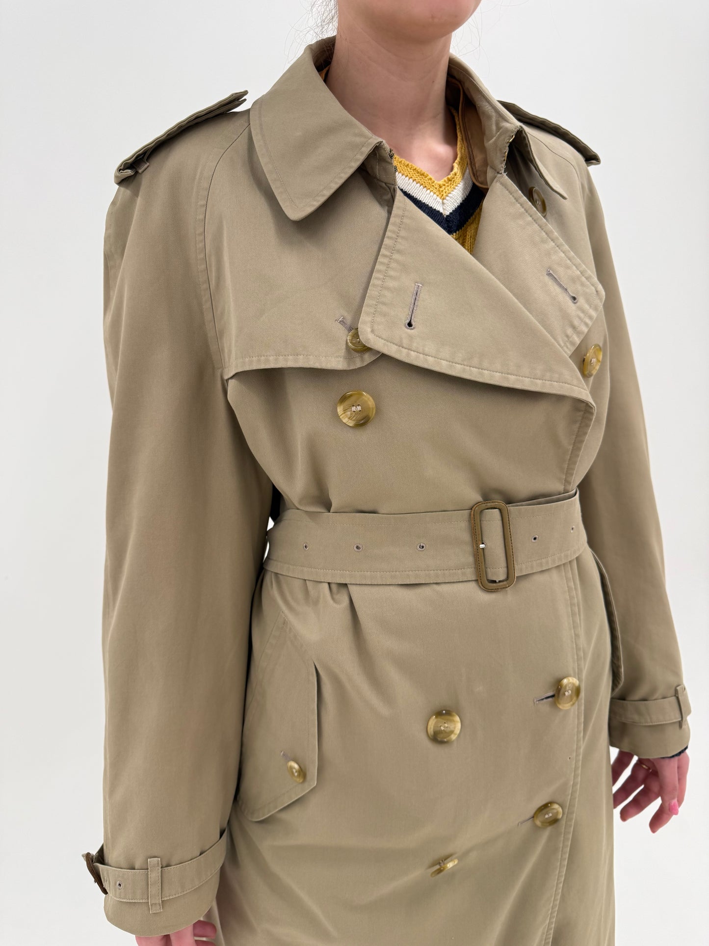 Trench vintage Burberry cu liner interior din lana detașabil pentru tranziție sezonieră