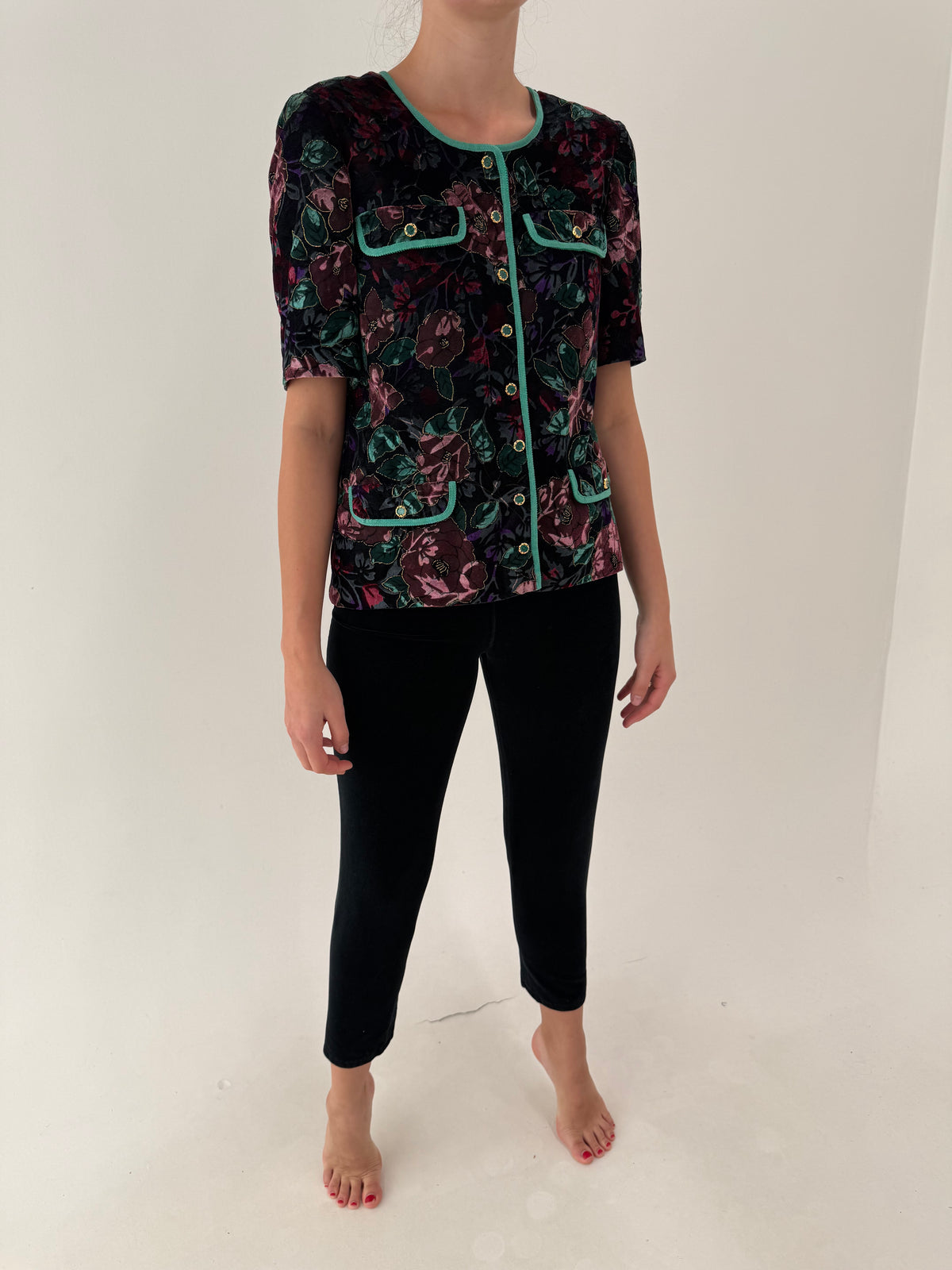 Pantaloni țigaretă vintage cu talie extrem de înaltă petite din catifea modelatoare