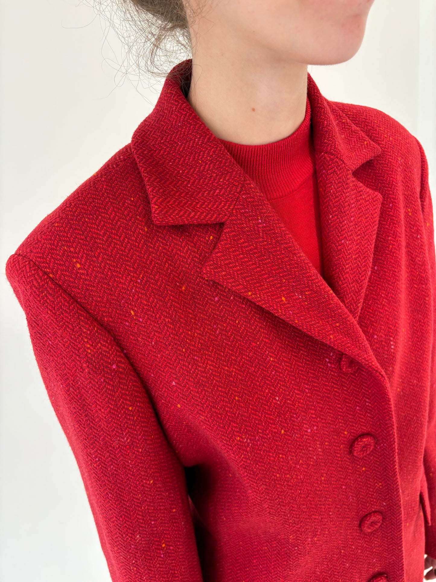 Deux piece italian excepțional din tweed Donegal în nuanțe de roșu