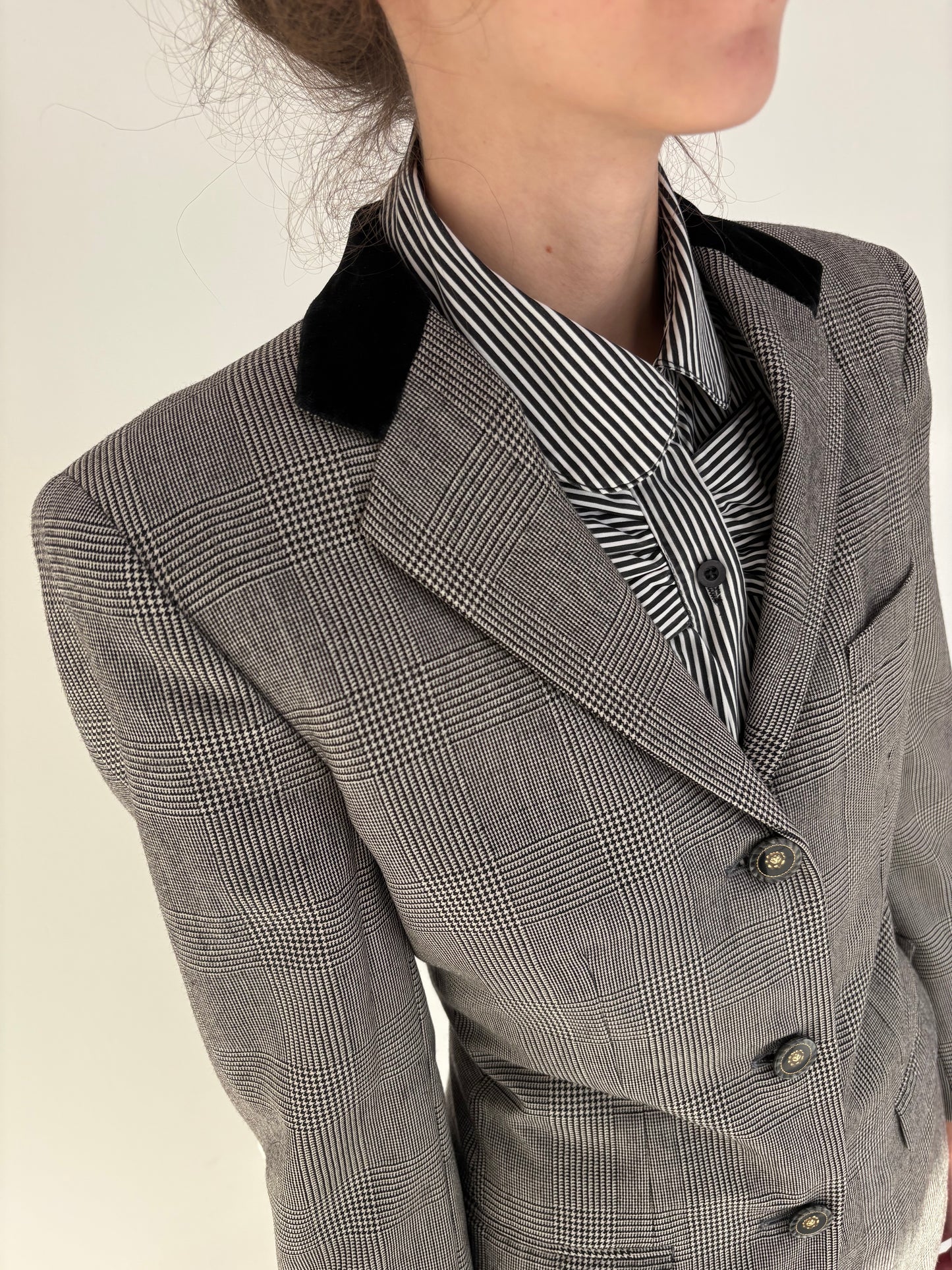 Sacou vintage cambrat italian din lana plină pura pied de coq alb-negru