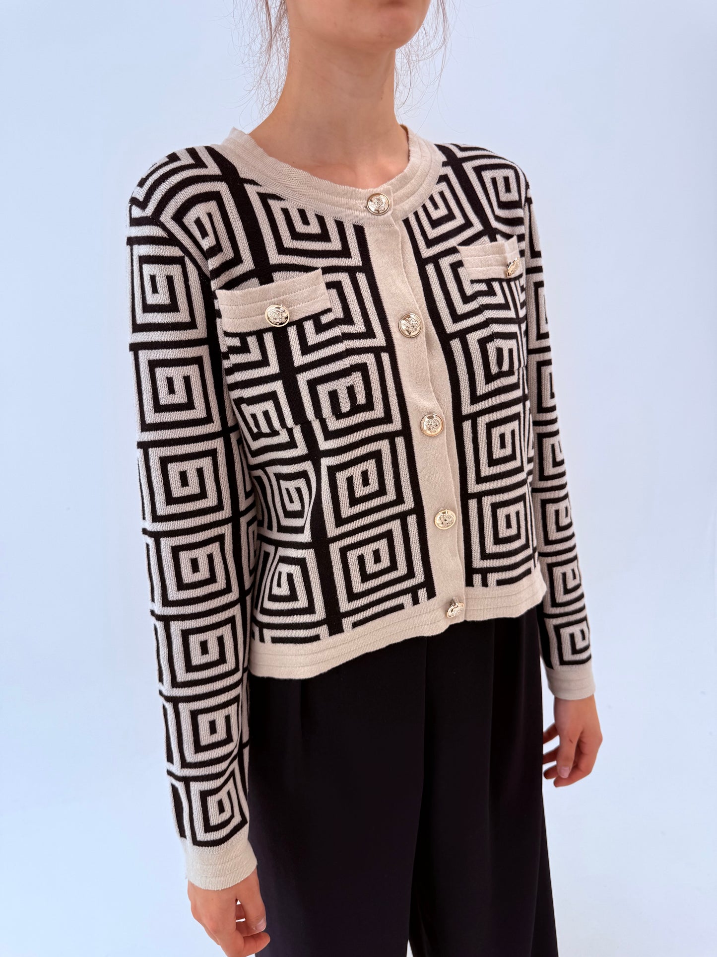 Jacheta în stil Balmain din bumbac premium cu nasturi metalici aurii