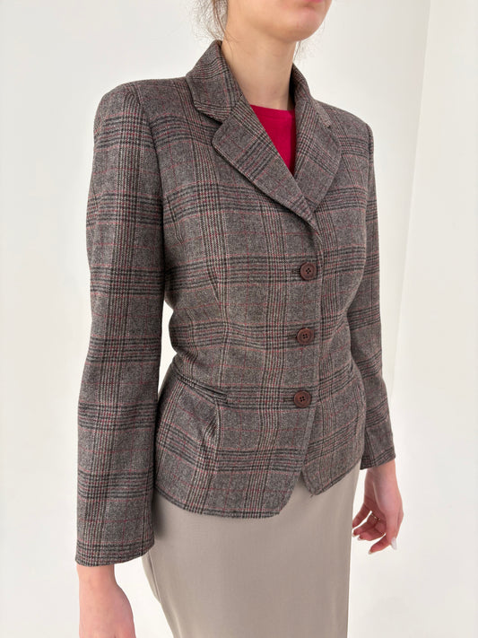 Sacou cambrat în carouri fine burgundy din ăla extrafina