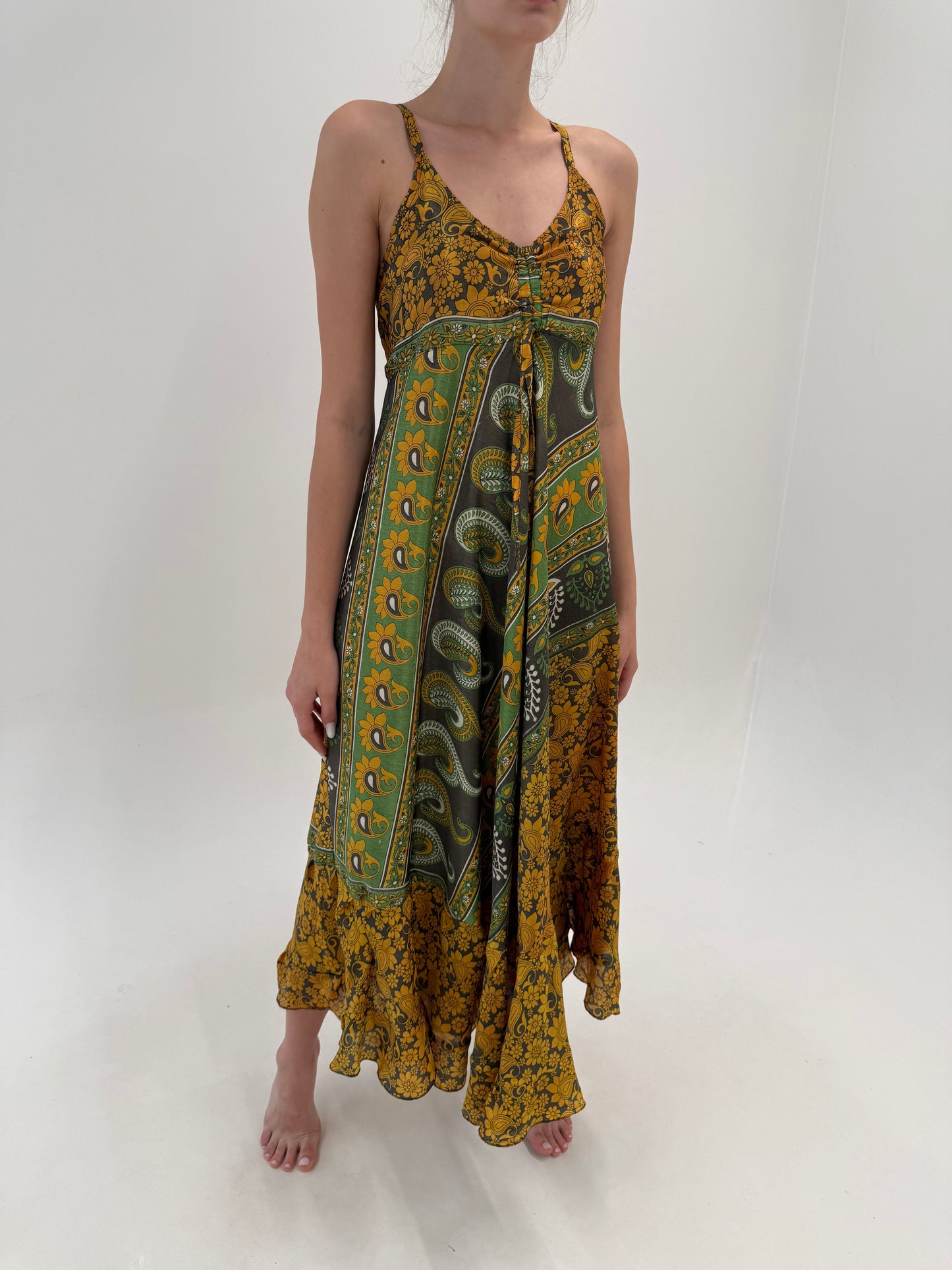 Rochie maxi boho ultra vaporoasă din mătase naturală