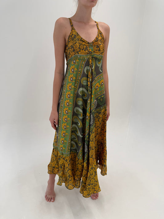 Rochie maxi boho ultra vaporoasă din mătase naturală