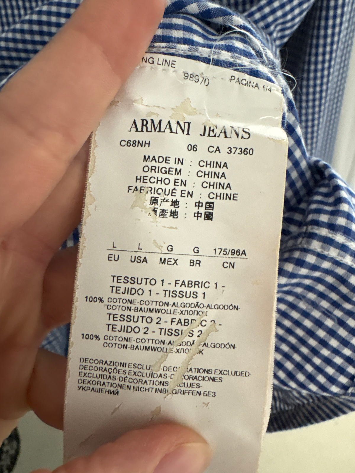 Cămașa Armani tall gingham din bumbac plin