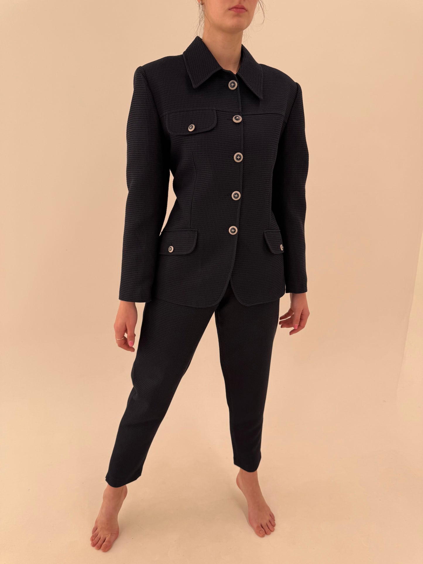 Costum italian high end din seersucker de bumbac plin texturat