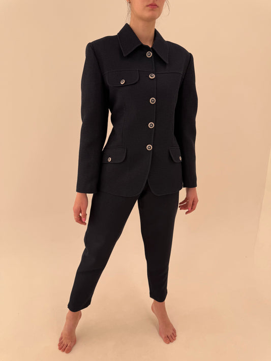 Costum italian high end din seersucker de bumbac plin texturat