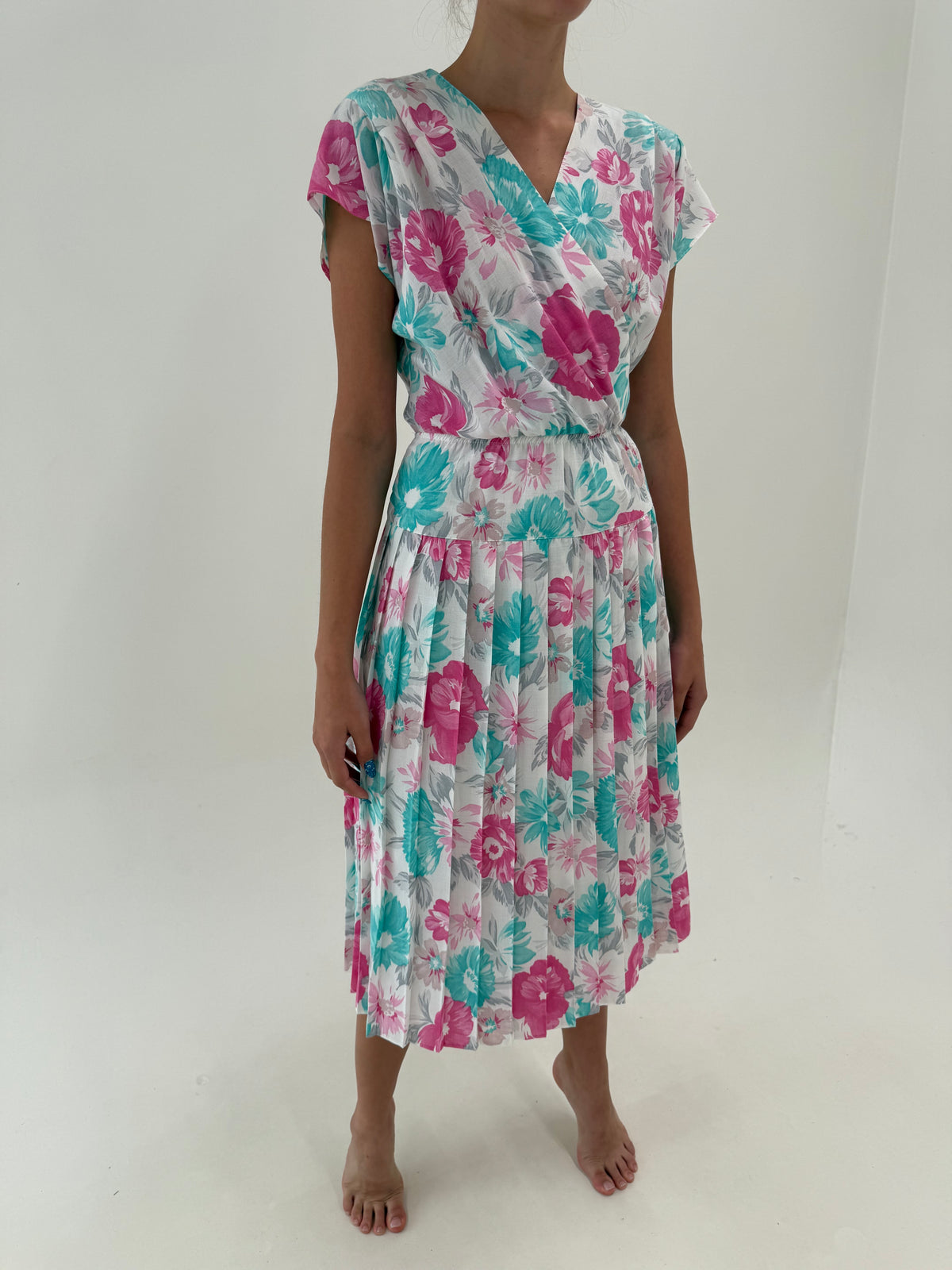 Rochie vintage în culori superbe din panzica de bumbac cu talie marcata elastică