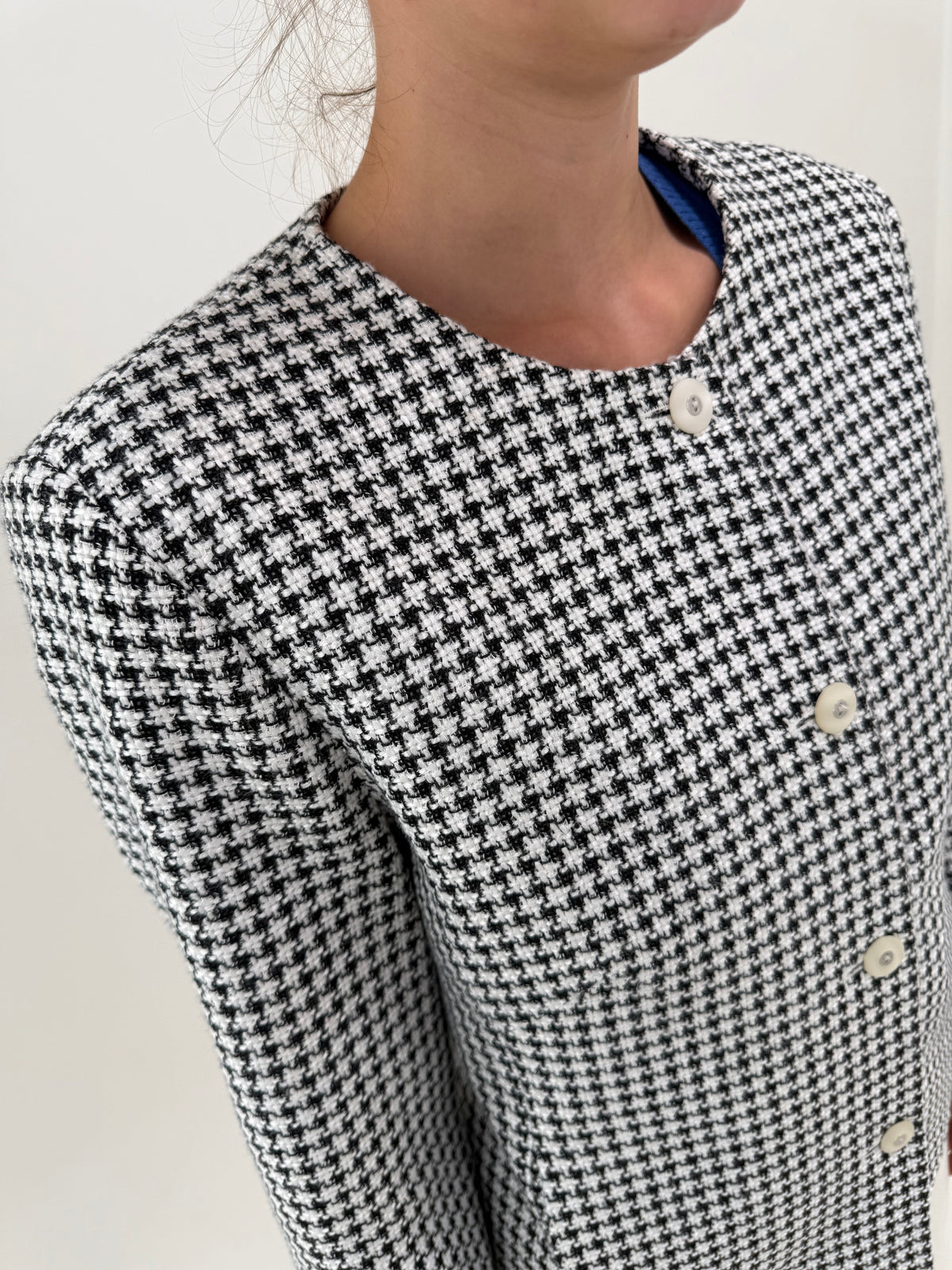 Sacou vintage din tweed alb negru de lana extrafina și bumbac
