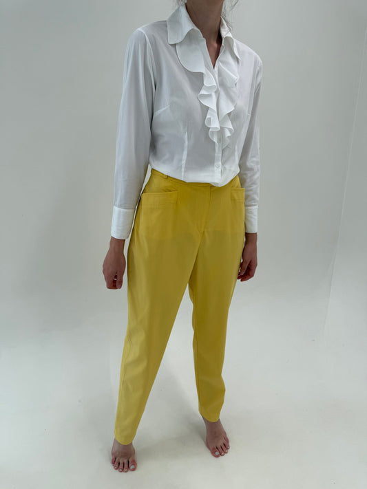 Pantaloni vintage de vară butter white din vâscoză cu elastan ultra confort
