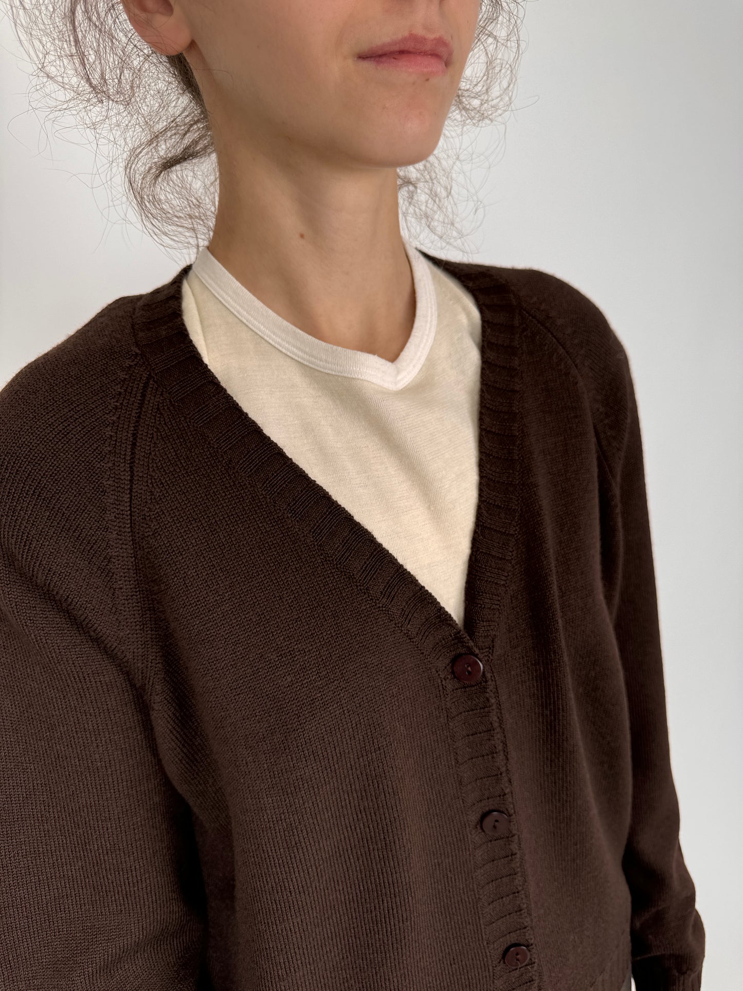 Cardigan premium chocolate brown din lana merino extrafina