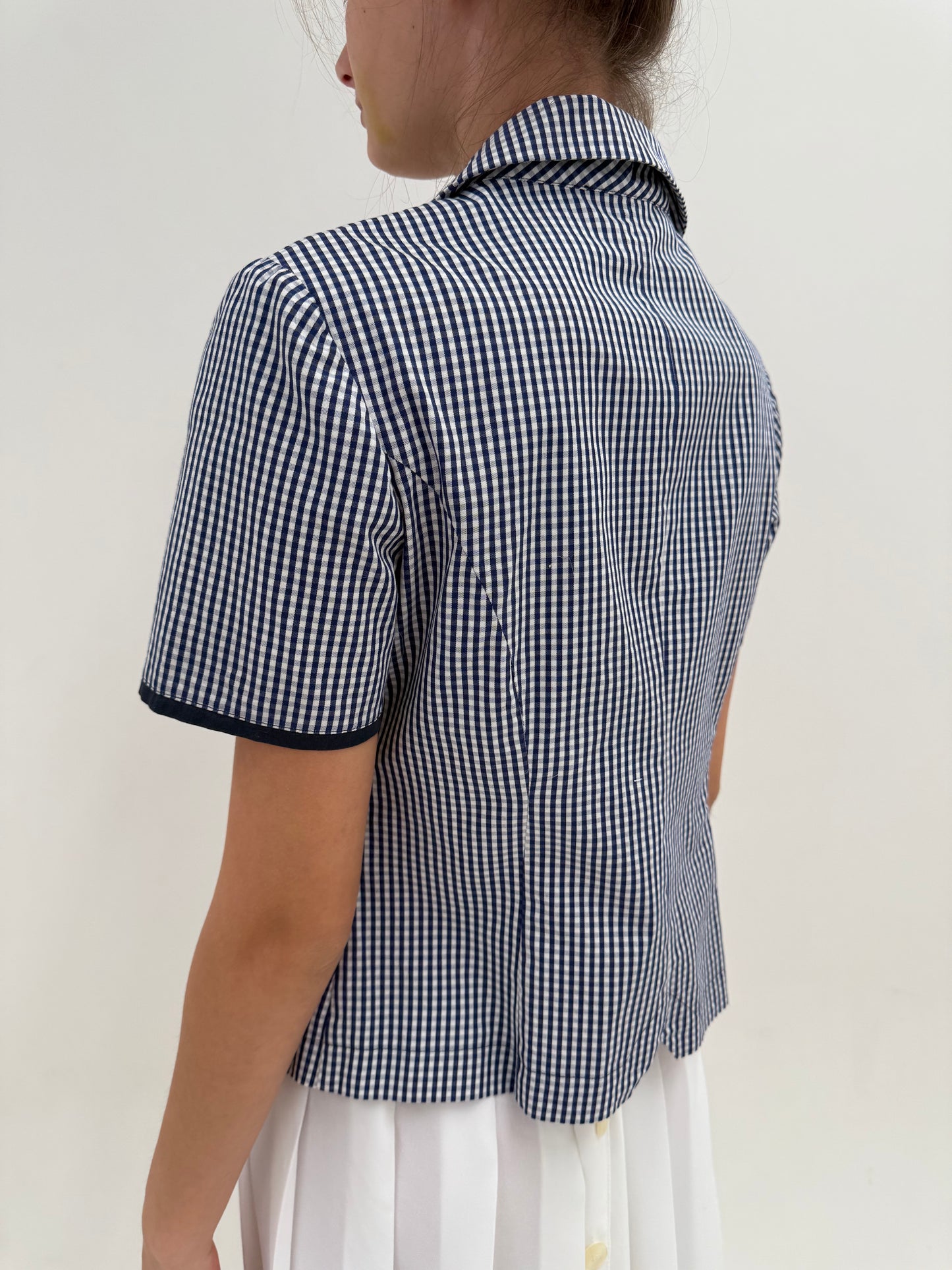 Sacou premium italian gingham cambrat cu nasturi aurii și revere rotunjite