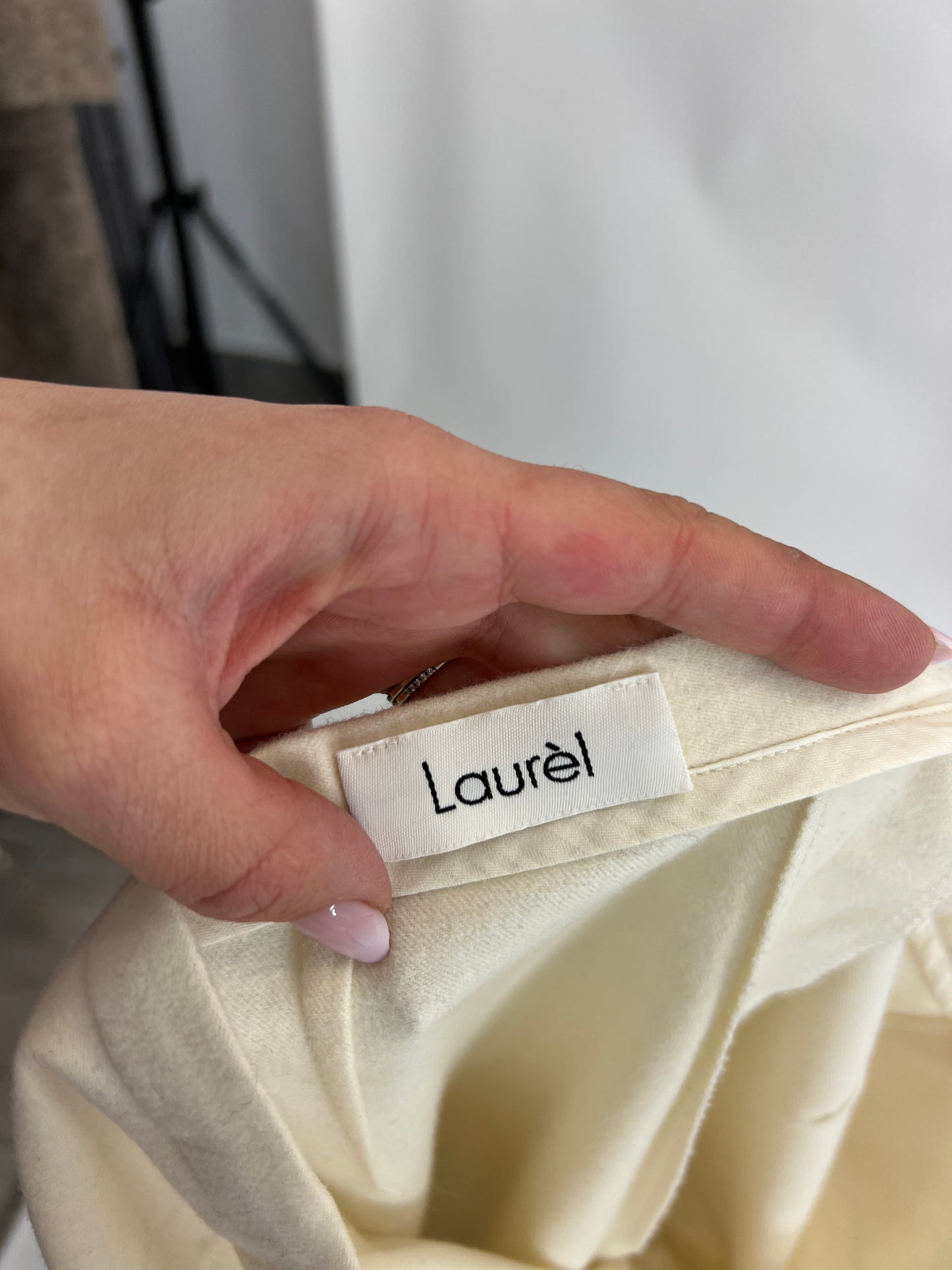 Pantaloni ivorie de lux Laurel din lanita fina și Angora