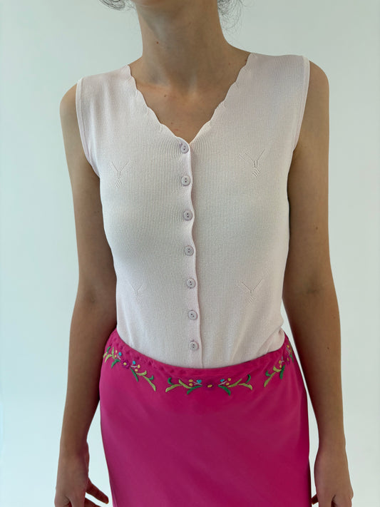 Top light powder pink ușor cambrat din jerse de vară