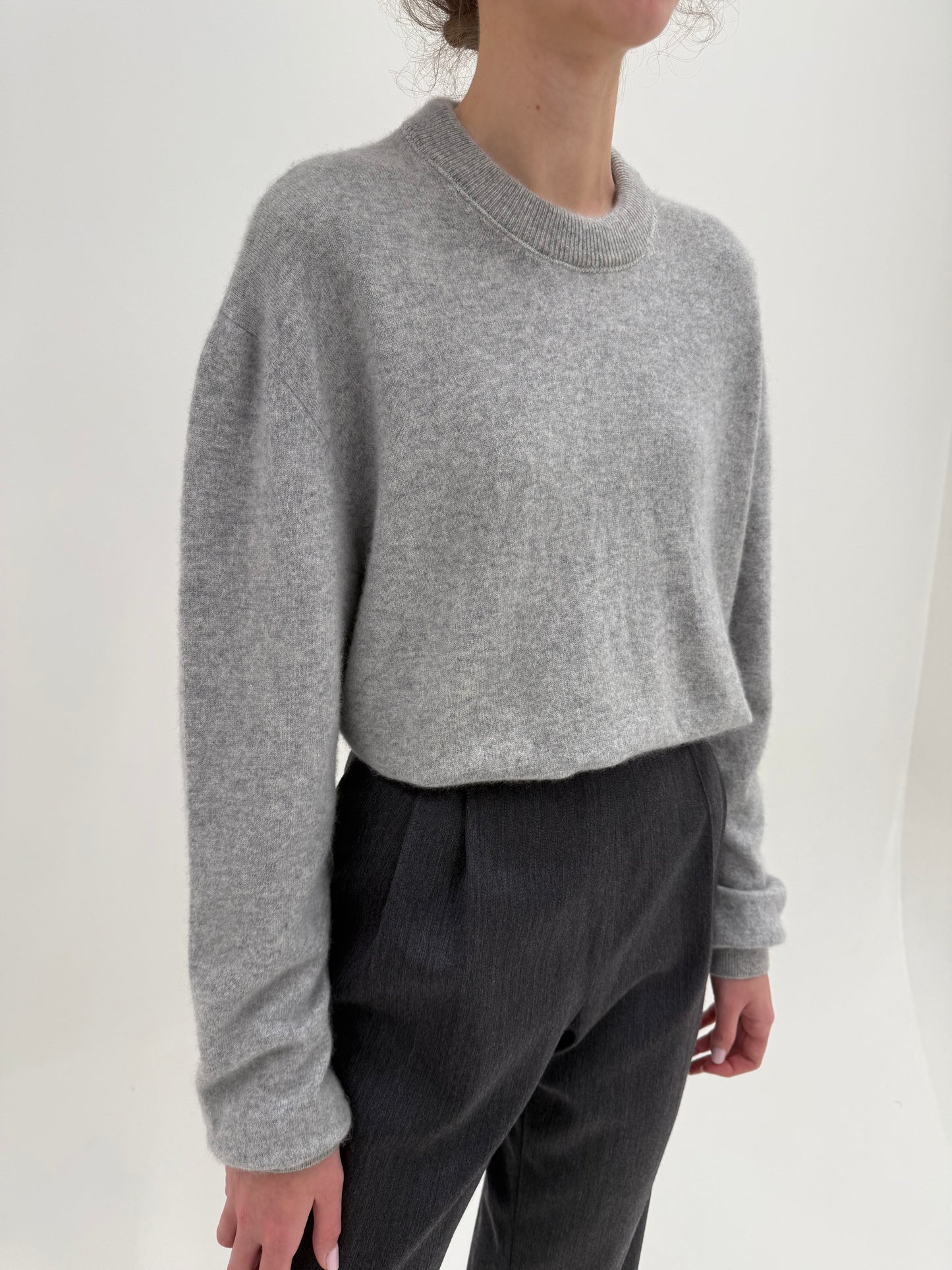 Pulover din cașmir gros multiply crew neck silver gray