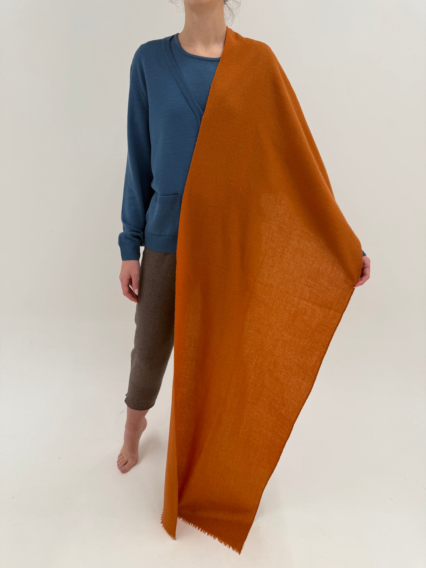 Shawl burnt orange din lana extrafina