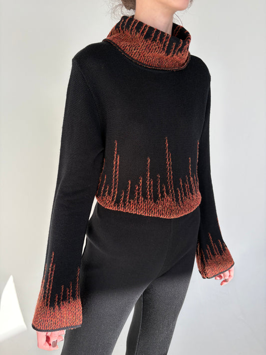 Maleta italiană neagră din lana merino extrafina cu inserții caramel 3D