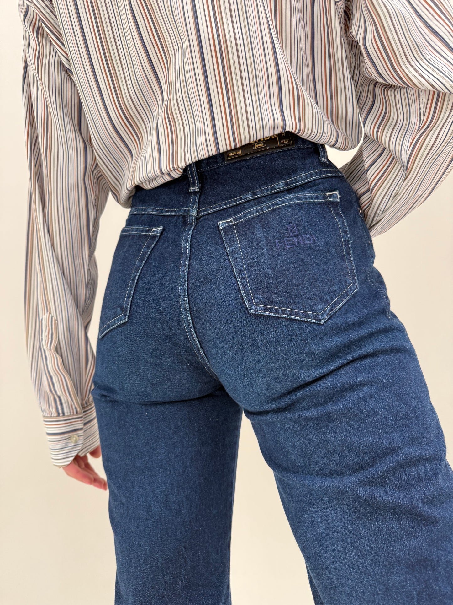 Jeans vintage Fendi indigo wash cu talie înaltă