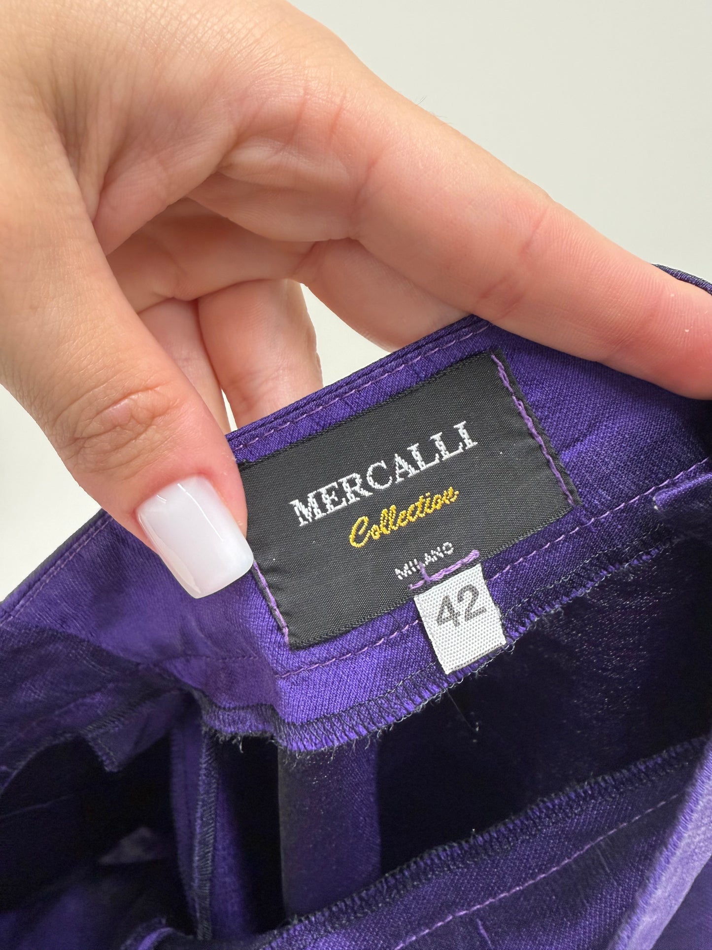 Pantaloni indigo purple tigareta din mătase naturală dupioni de la zi la seară