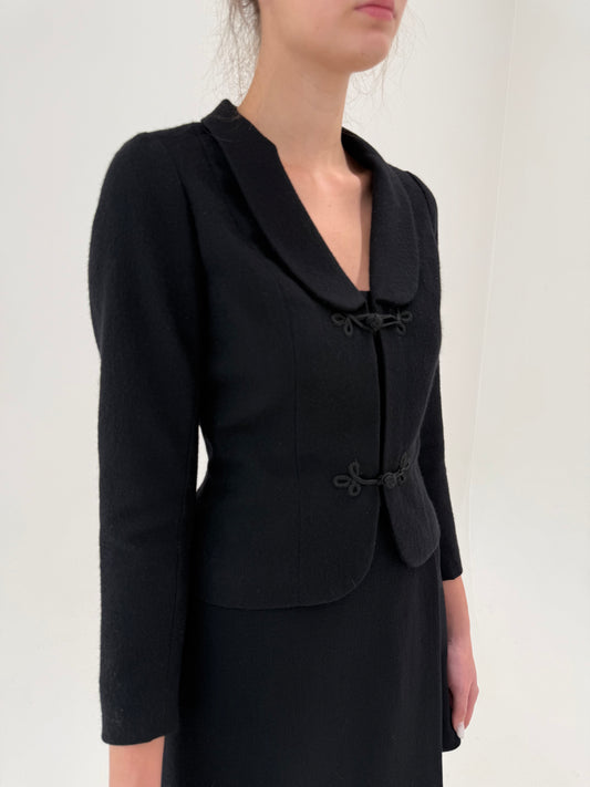 Sacou negru vintage ultra cambrat din lanita de extrafina