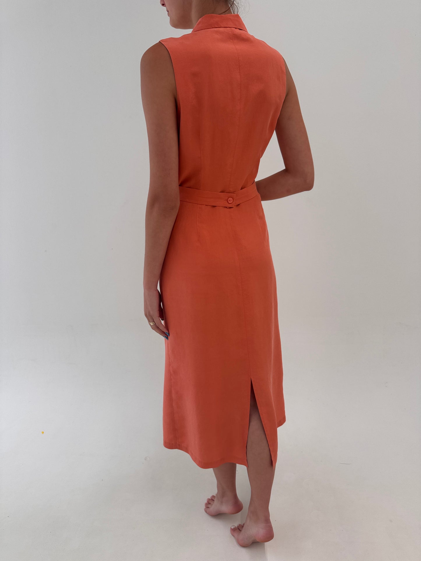Rochie maxi din mătase naturală salmon orange