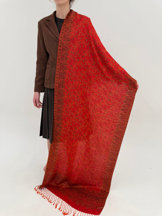 Shawl rosu tare din cașmir și mătase naturală