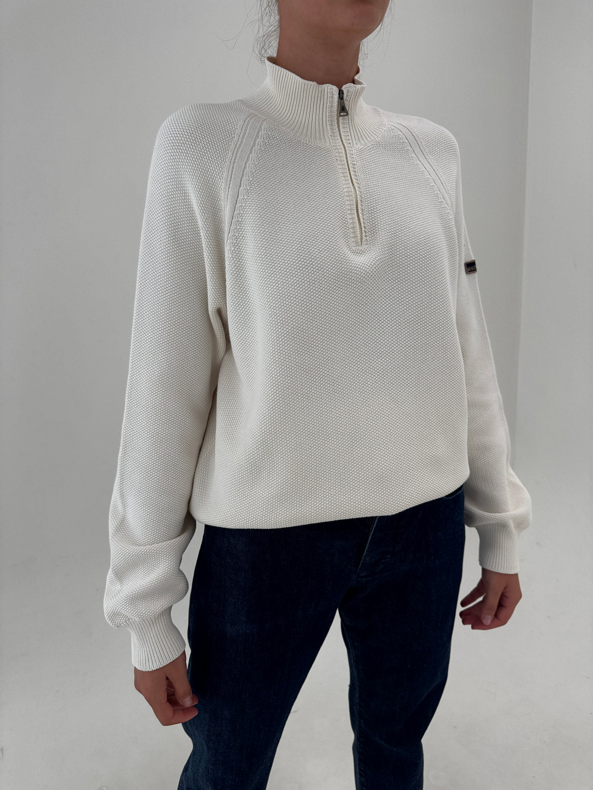 Pulover italian quarter-zip din bumbac excepțional de gramaj mare