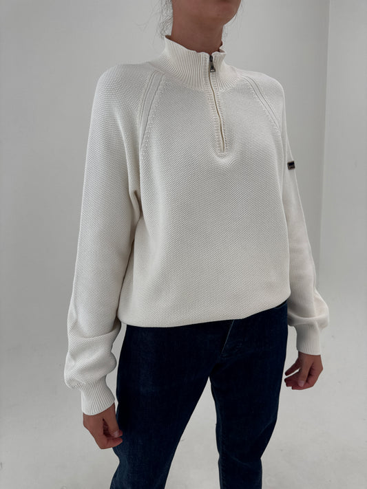 Pulover italian quarter-zip din bumbac excepțional de gramaj mare