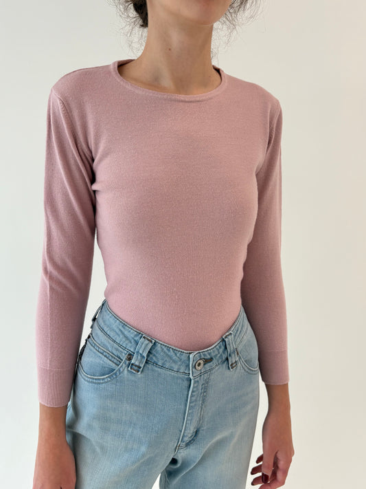 Pulover petite powder pink din lana merino extrafina de gramaj mare