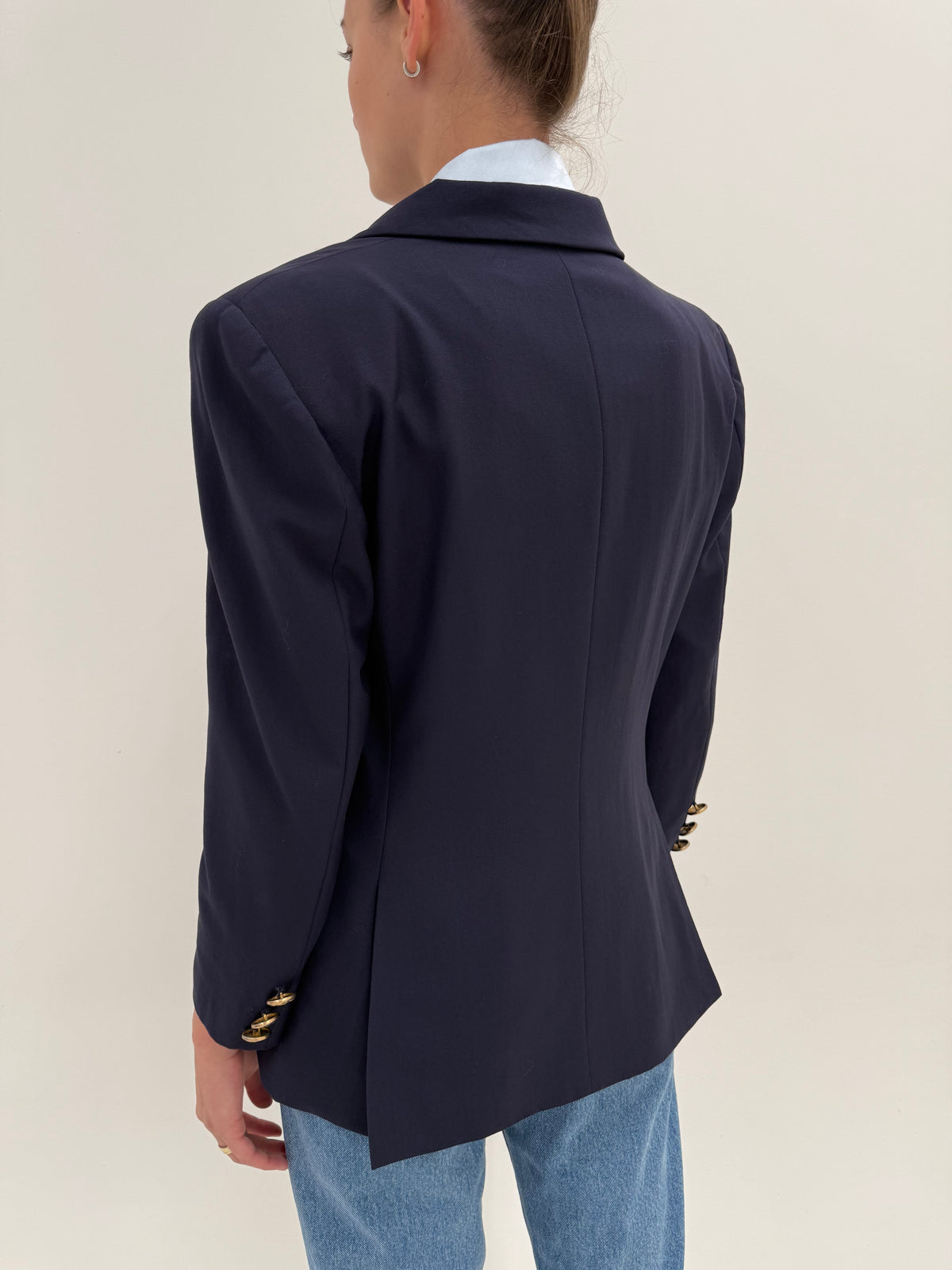 Sacou Moschino Navy blue din lana extrafina cu nasturi metalici aurii
