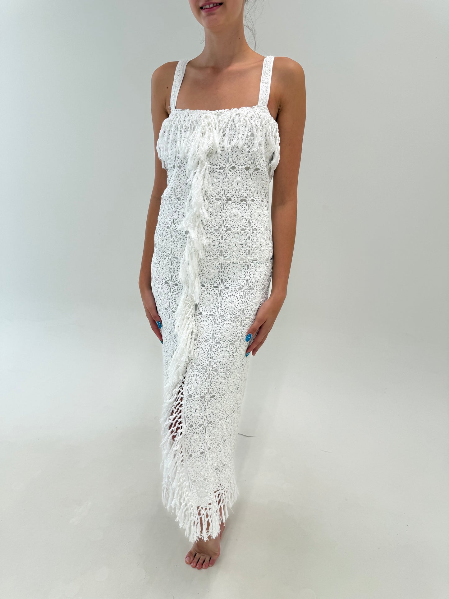 Rochie maxi bijuterie din dantelă macrame lucrată manual