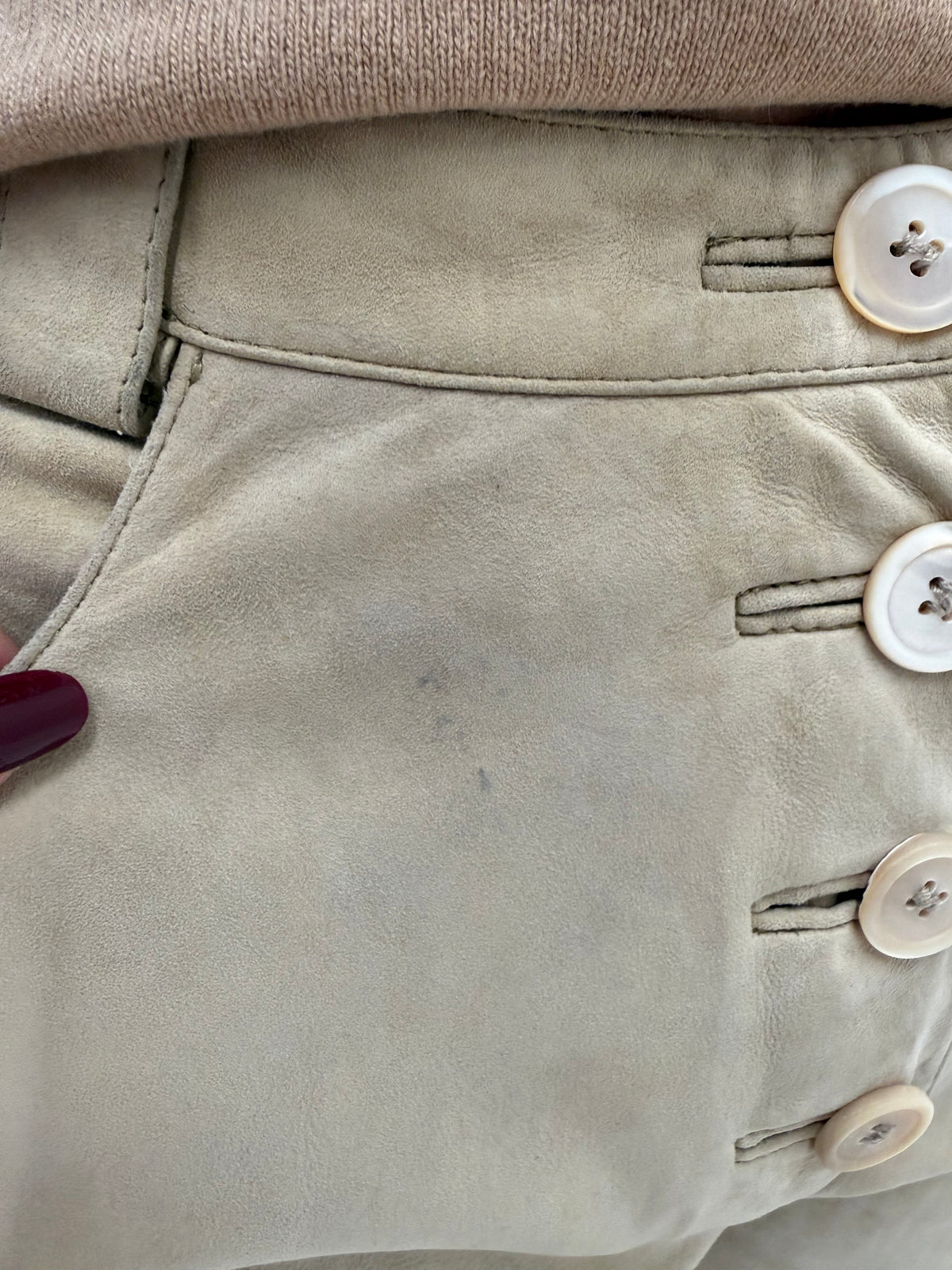 Pantaloni camel din piele naturală întoarsă extrem de moale tall și talie înaltă