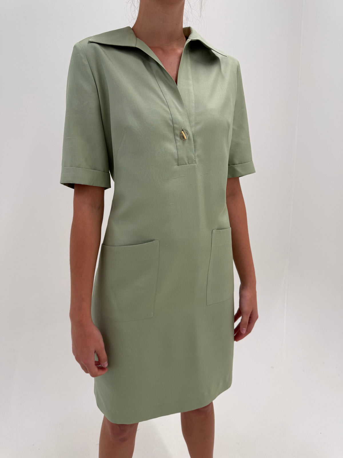 Rochie vintage de designer italian din stofita extrafina light green in croi retro modern