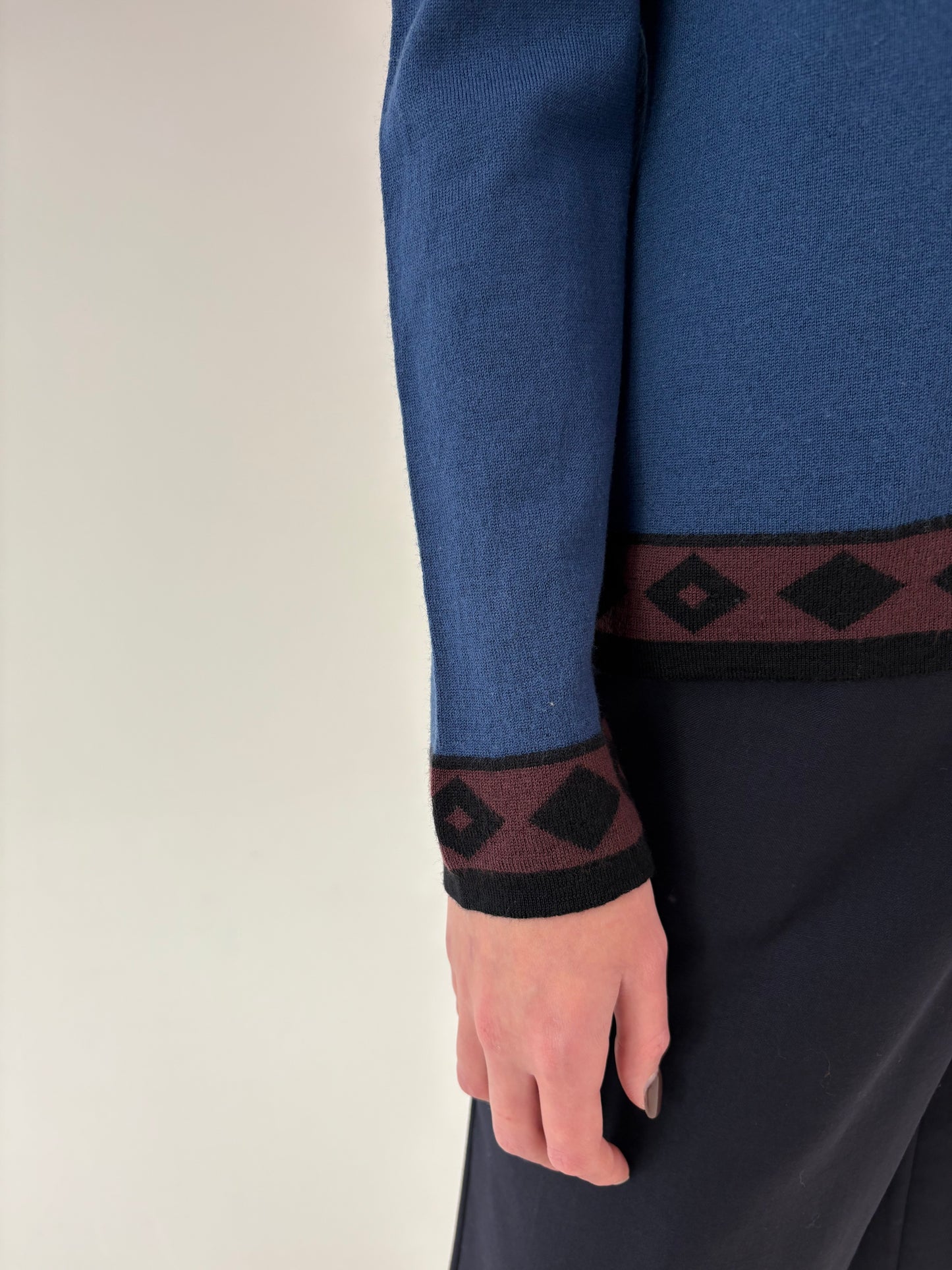 Maleta high end italiană jeans blue din lana merino extrafina de gramaj mare