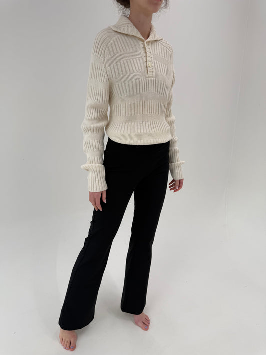 Pantaloni negri de brand luxury italian în croi evazat tall din lana extrafina confort