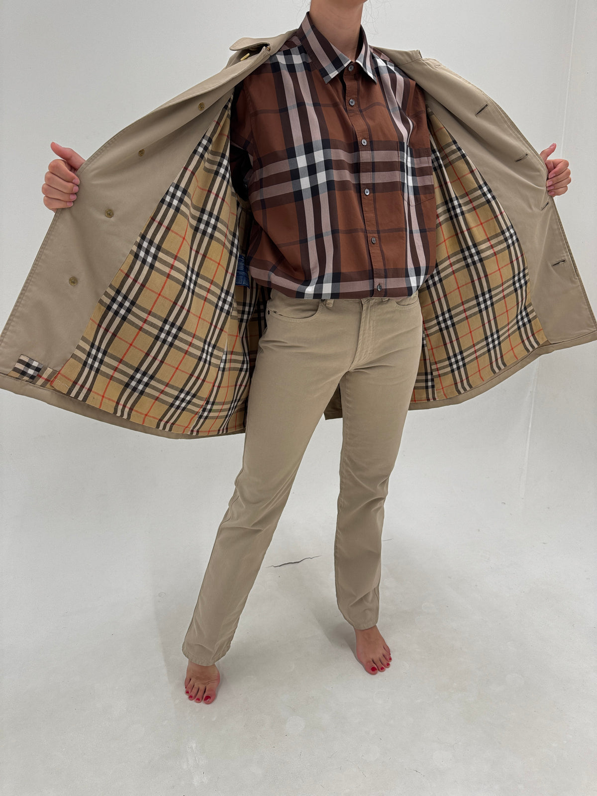 Trench Burberry vintage din gabardină de bumbac cu interior cu print specific brandului