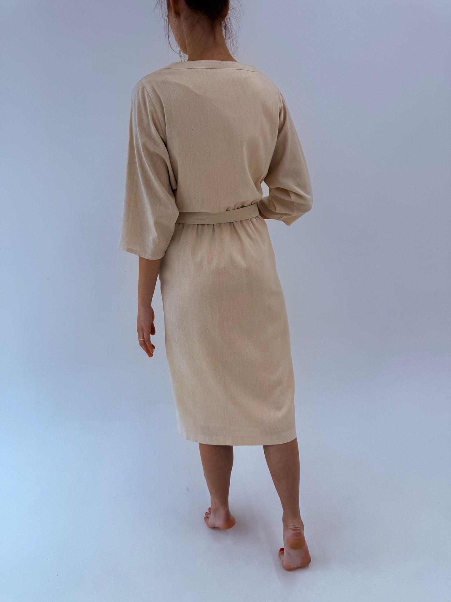 Rochie vintage din pânză de mătase naturală cu bumbac în croi retro modern