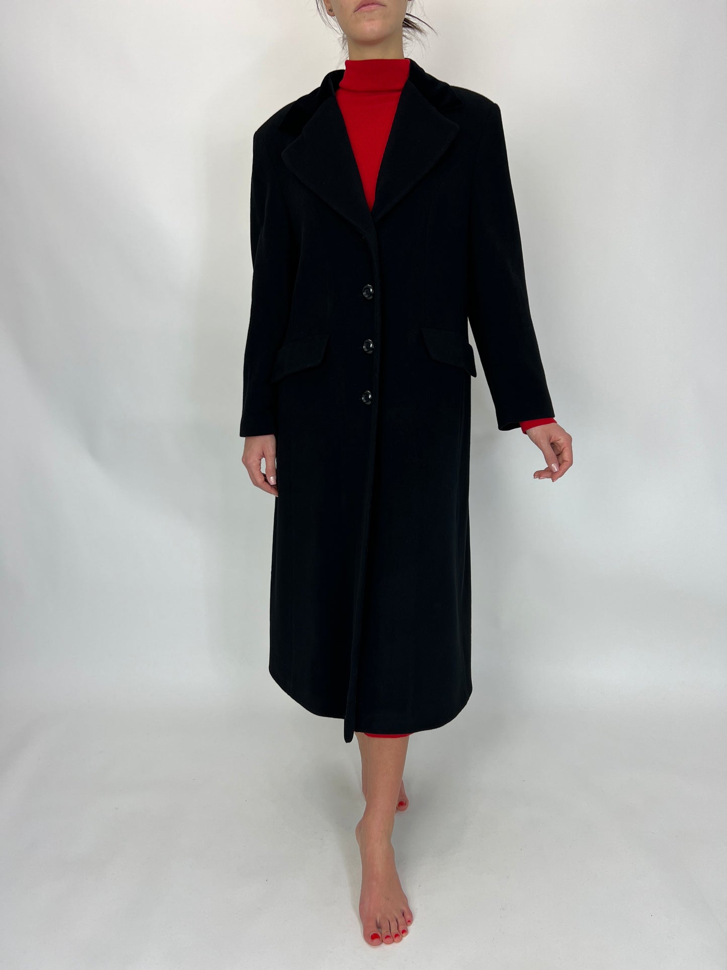 Palton negru clasic din lana cu cașmir