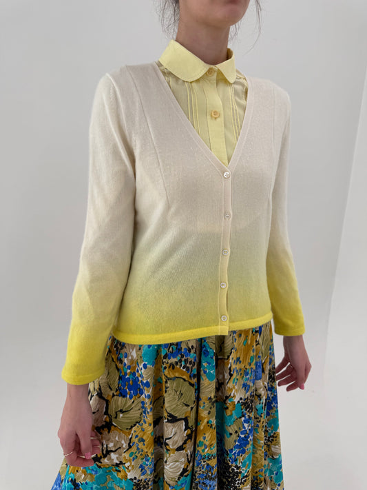 Cardigan din cașmir în degrade de la butter white la galben