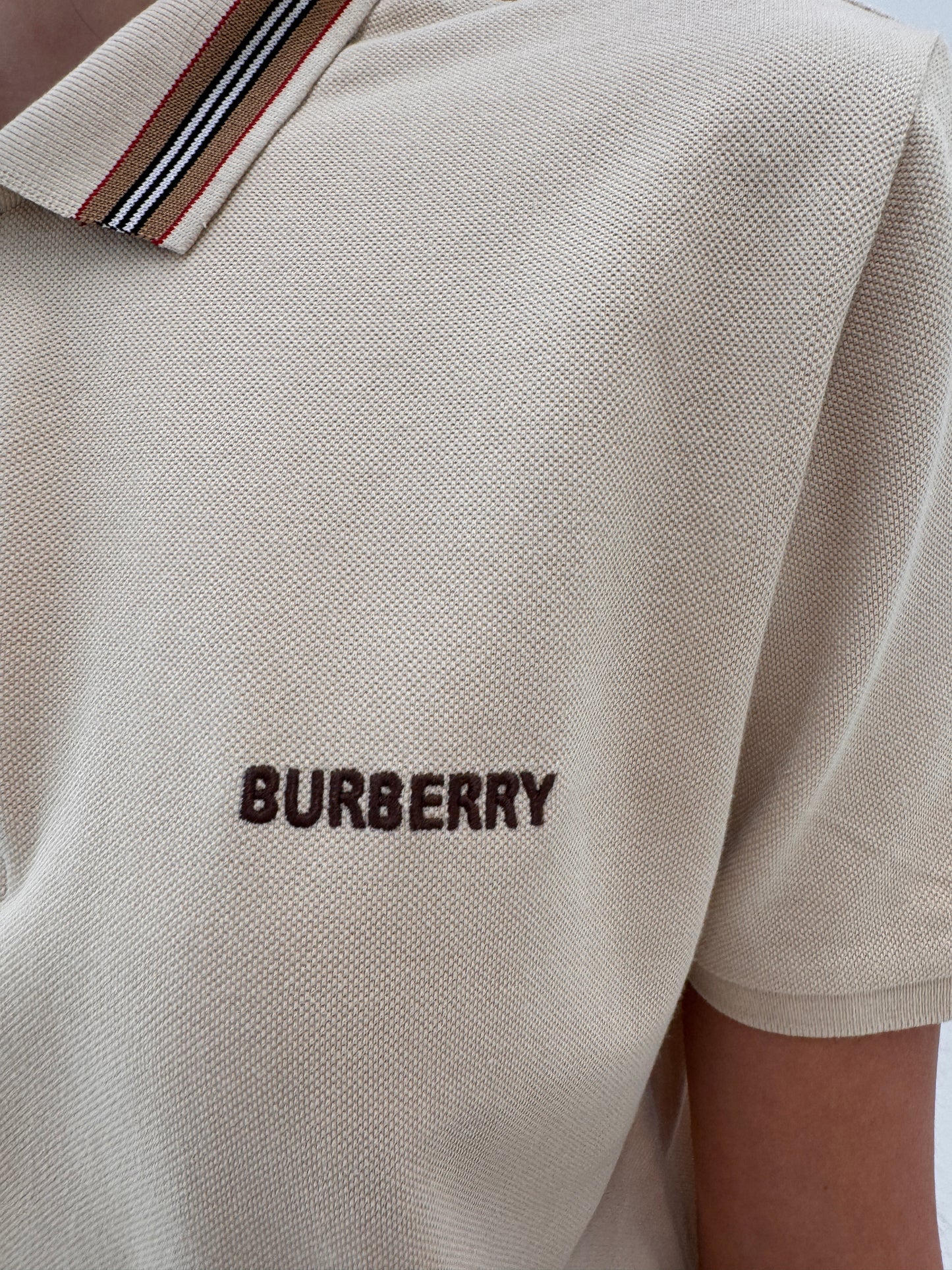 Top Burberry polo camel din bumbac excepțional de gramaj mare