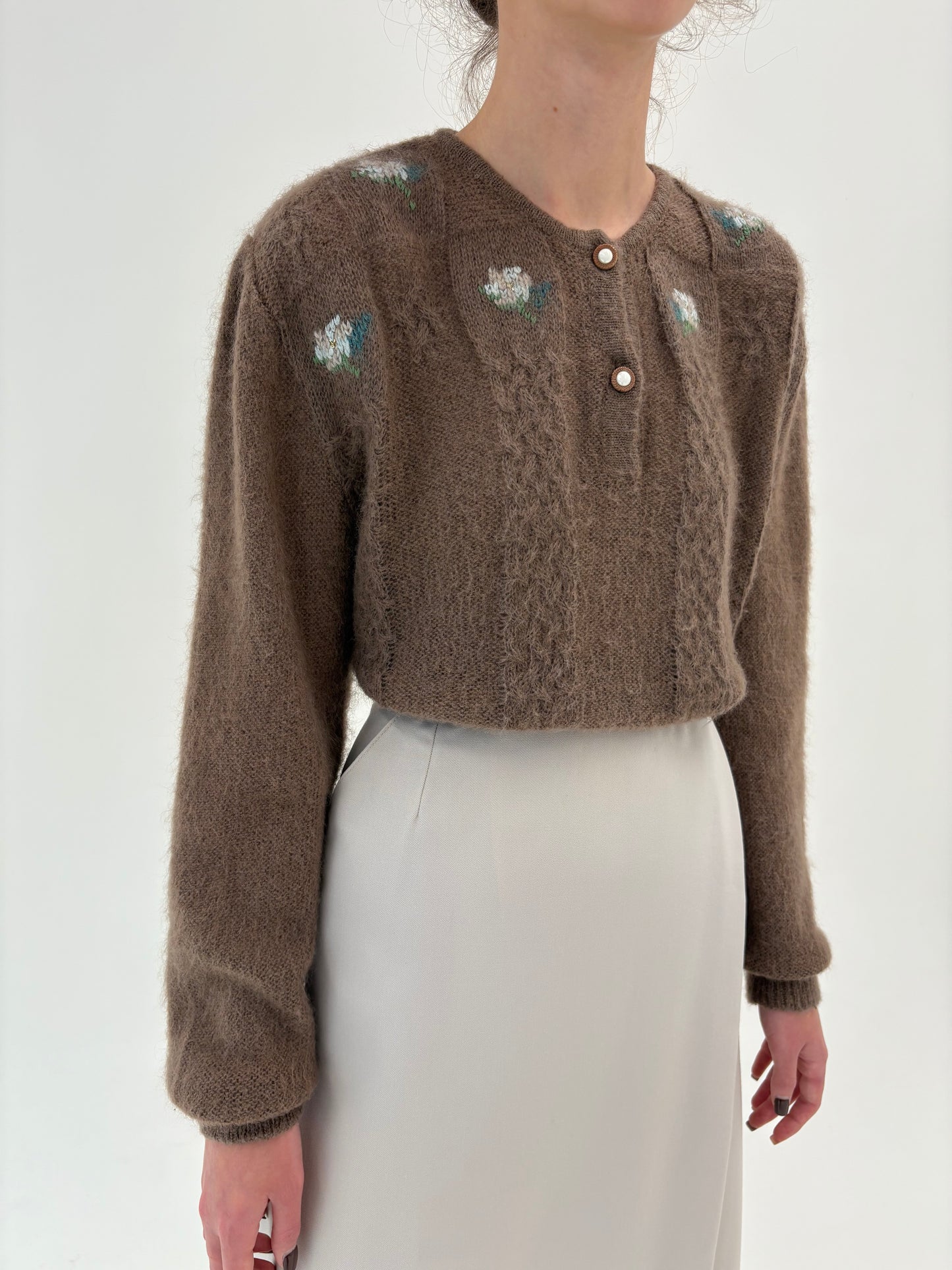 Pulover de brand luxury de tricotaje italian lucrat manual din baby mohair