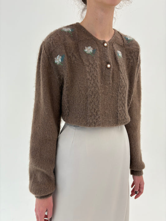 Pulover de brand luxury de tricotaje italian lucrat manual din baby mohair