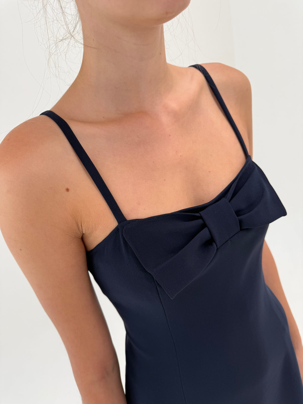 Rochie luxury Aspesi Navy blue de la zi la cocktail in model cambrat cu funda