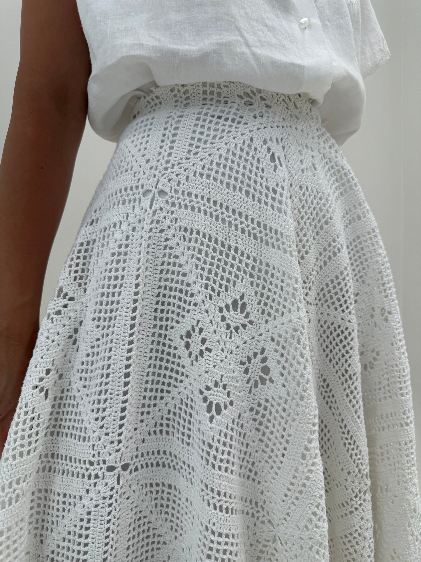 Fustă vintage bijuterie din macrame lucrat manual ultra amplă midi lung