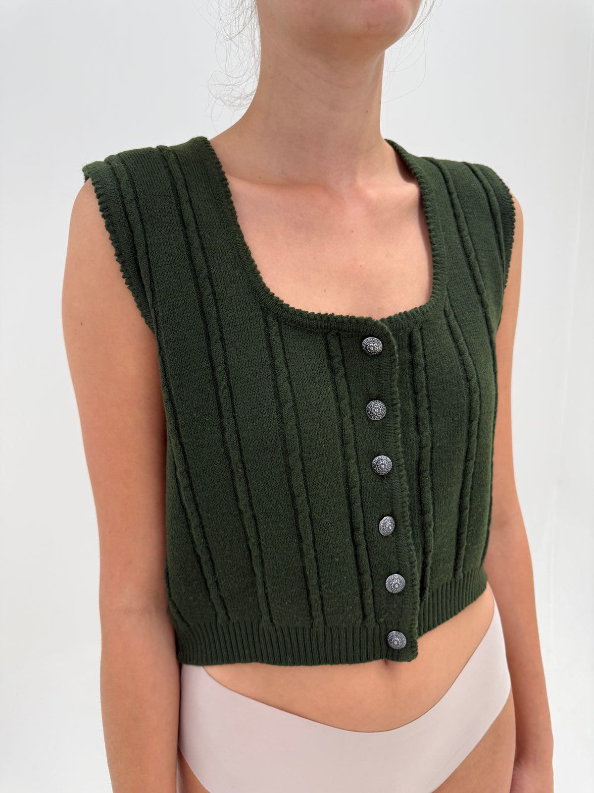 Corsaj / vestă cambrata vintage dark green din lana extrafina cu nasturi metalici