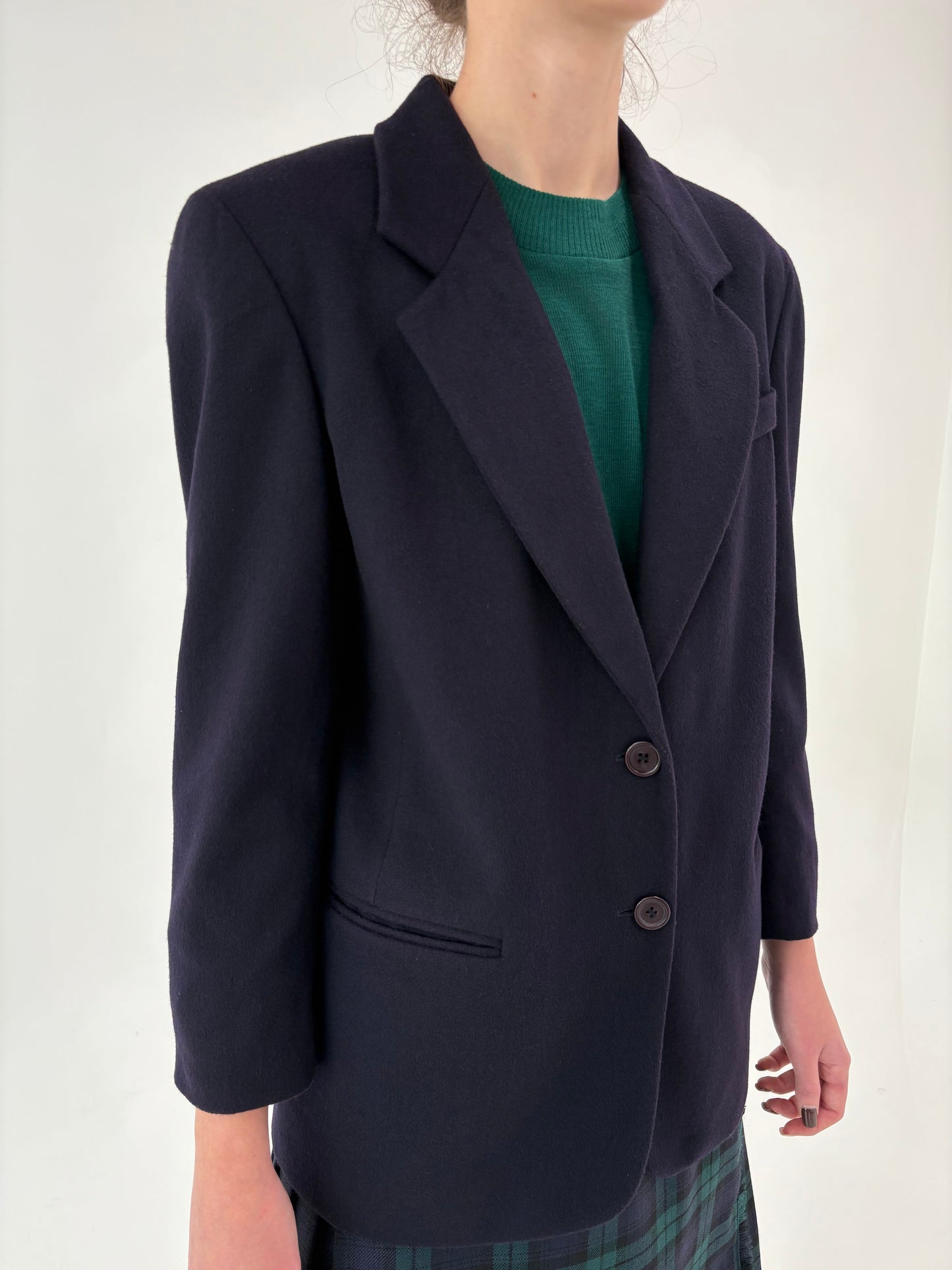 Sacou petite Navy din stofă plină de lana cu cașmir